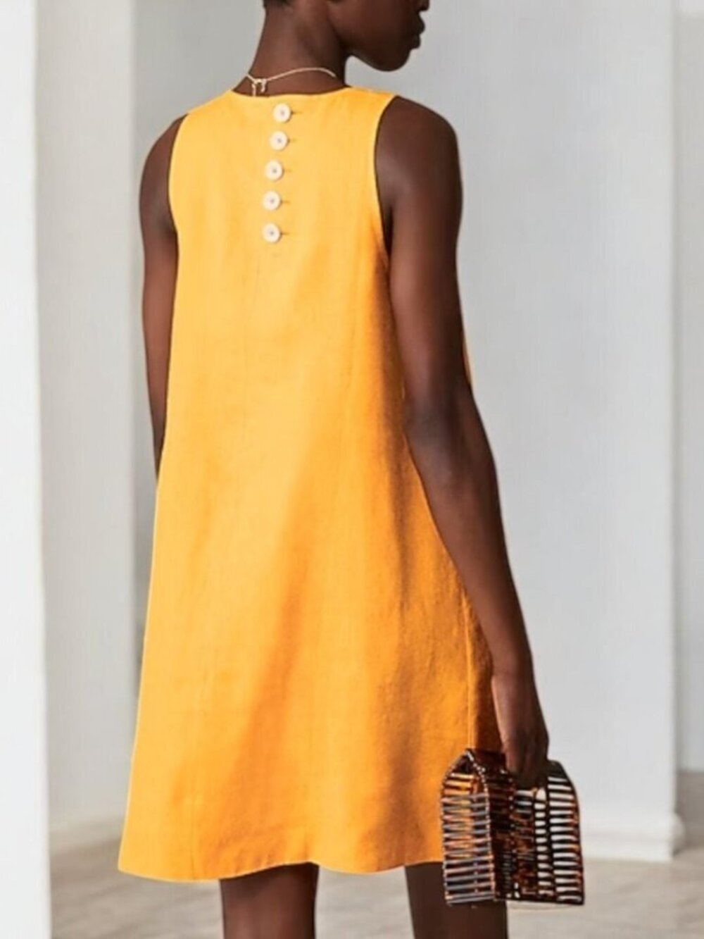 J.Crew Maxine Linen Button-Back Dress XXS Petite Yellow Sleeveless NWT Flawed - Picture 2 of 13